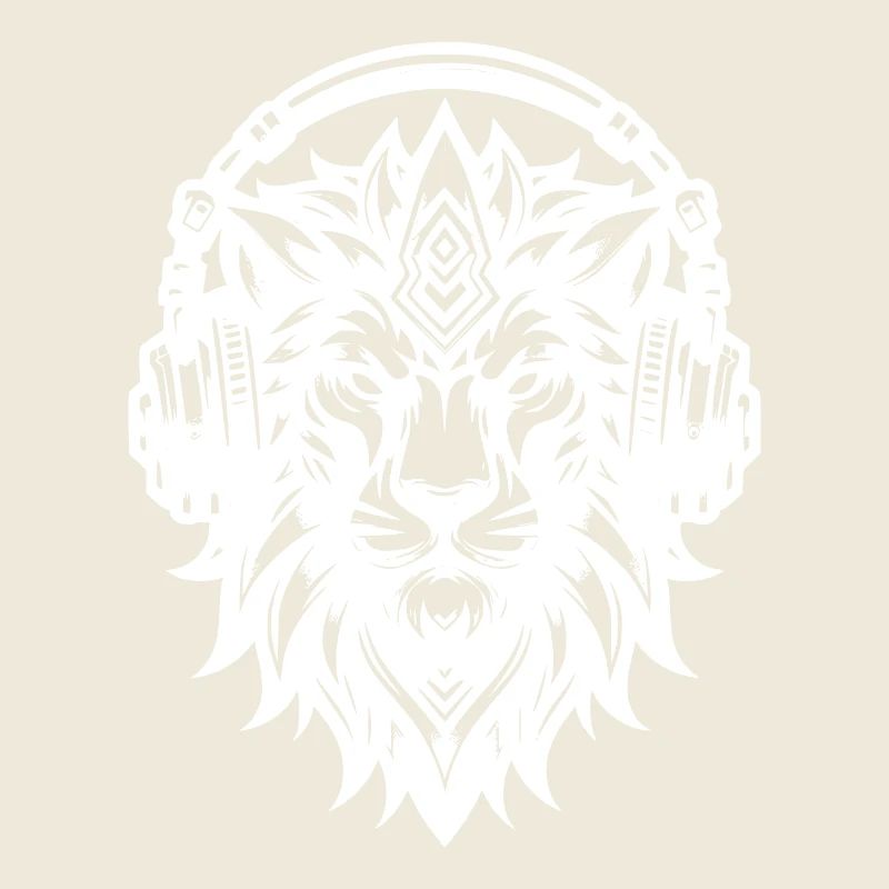 Tribal Lion Head with Headphones