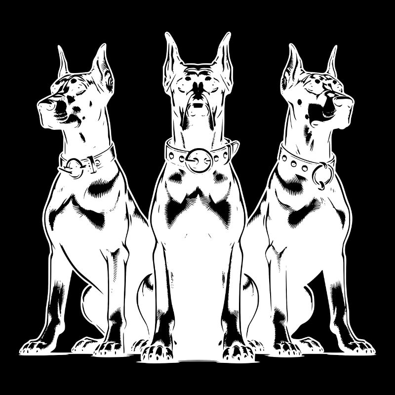 Trois chiens Dobermans vigilants