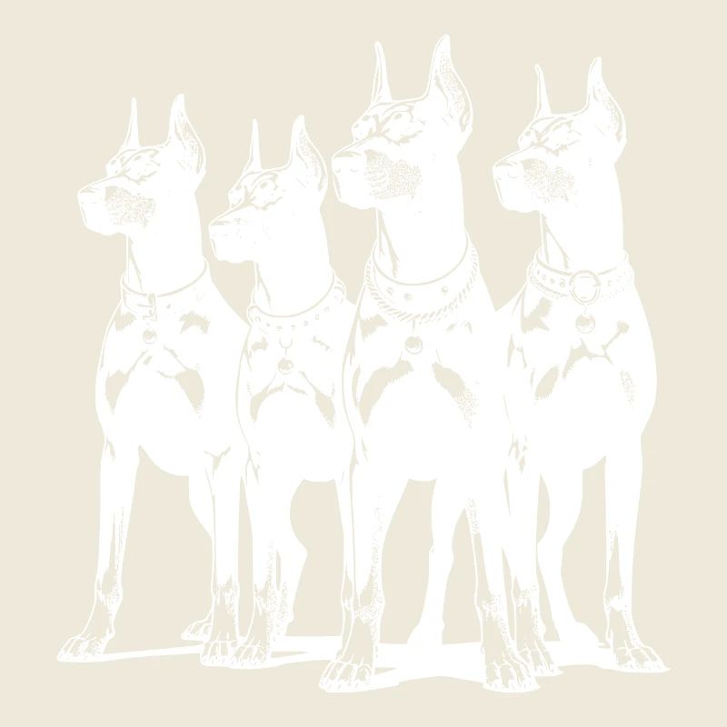 Vier schlaue wachsame Dobermänner Hunde