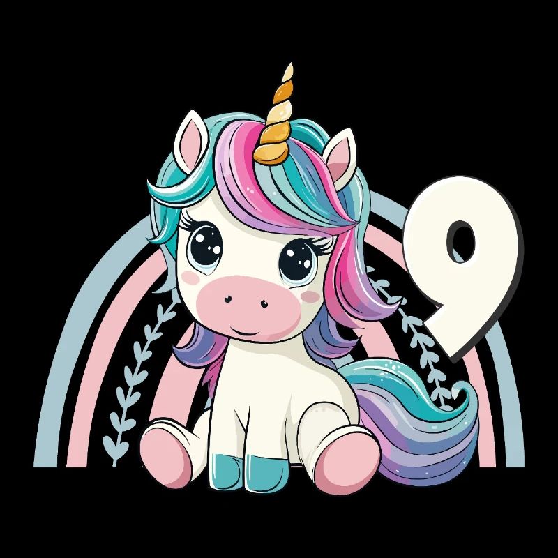 9. Geburtstag Einhorn Regenbogen Süß Niedlich
