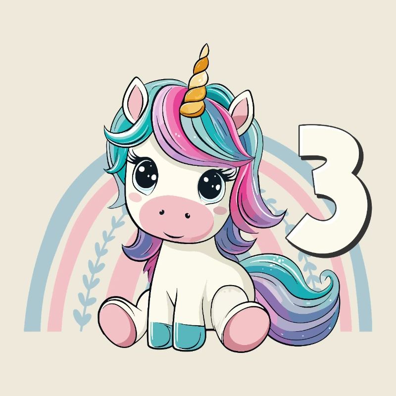 3e anniversaire licorne arc-en-ciel mignonne