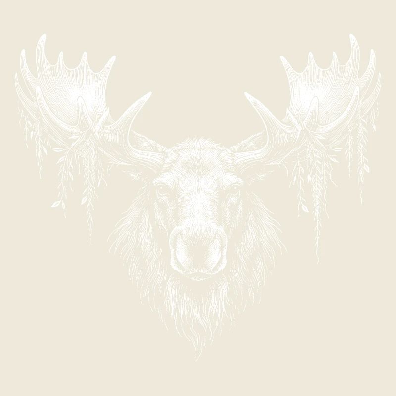 Elk head with moss branches
