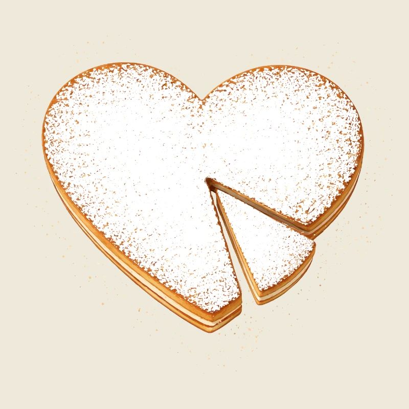 Heart Shaped Cake with Powdered Sugar Illustration