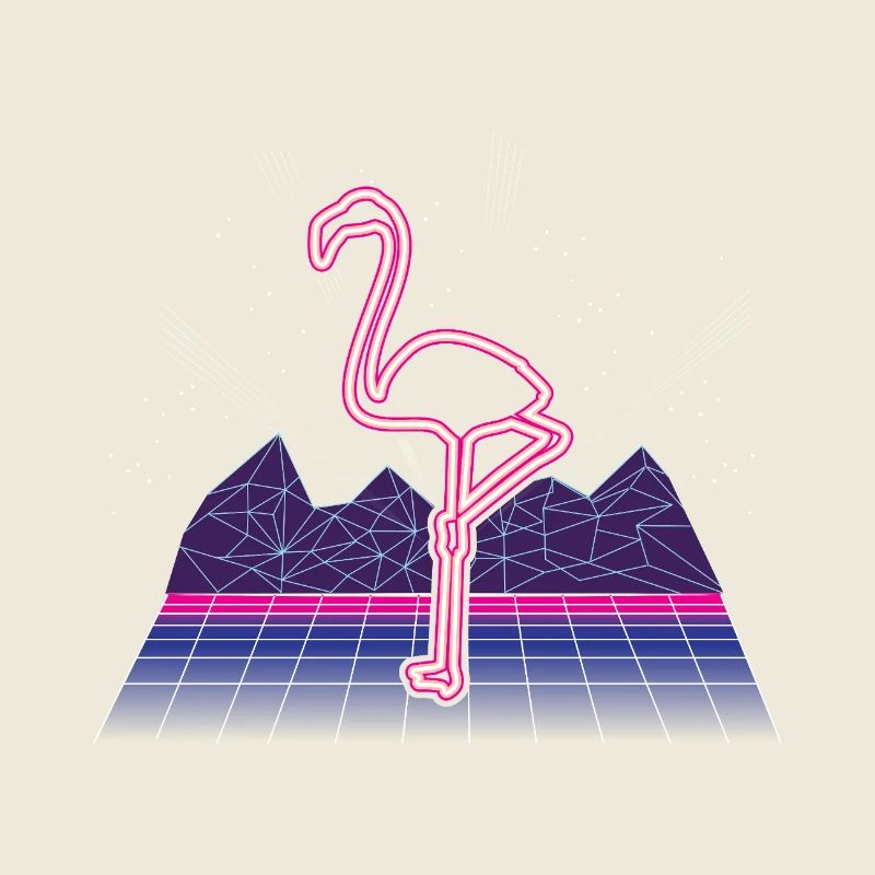 80s Synthwave Neon Flamingo Retro