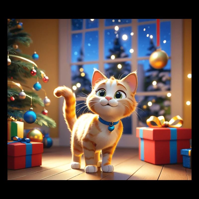 Dessin animé Joyeux Noël Chat Cadeau