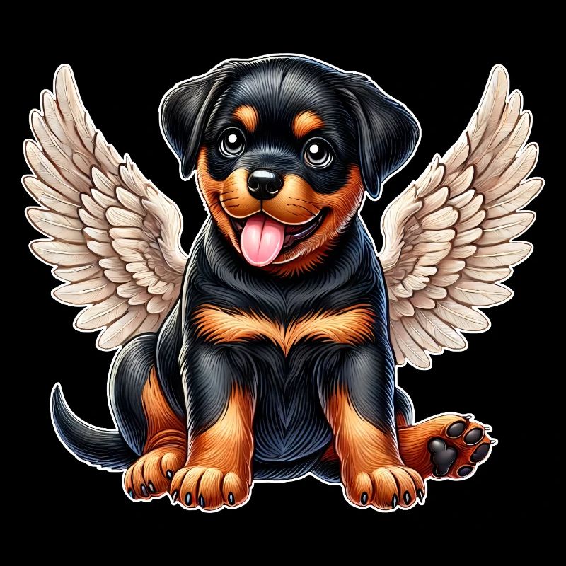 Rottweiler Cartoon Engel mit Flügeln süß Chibi