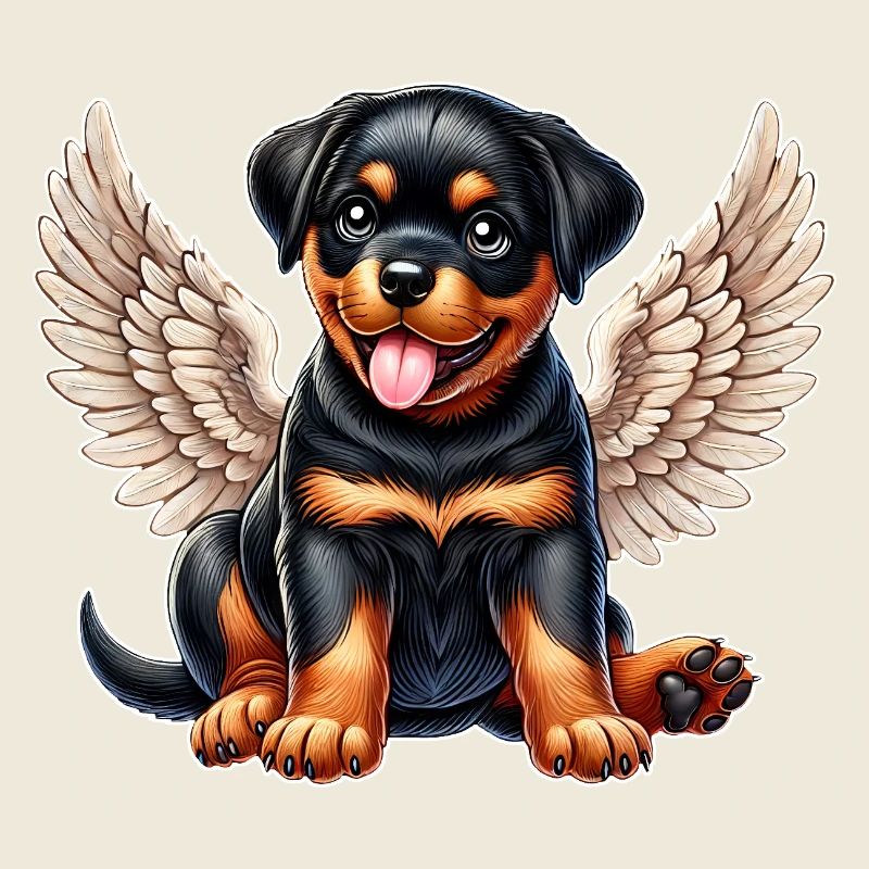 Rottweiler dessin animé ange avec des ailes Chibi mignon