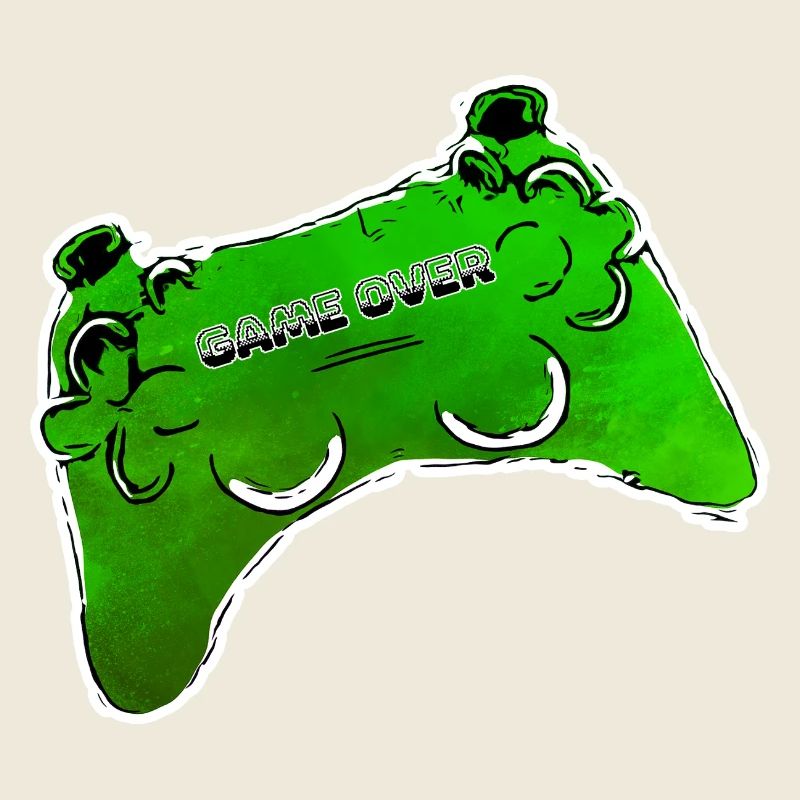 gruener Comic Controller mit Text GAME OVER