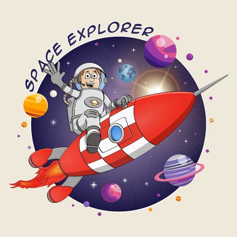 Der Astronaut und die rote Rakete im All