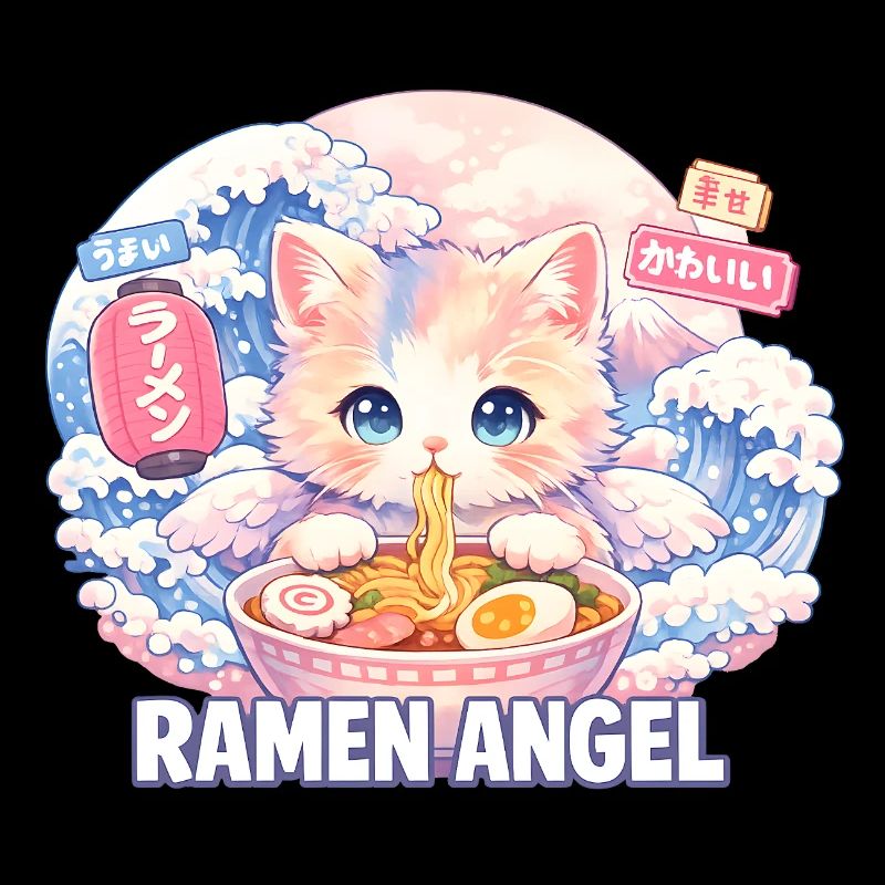 Japan Cat Ramen Noodle Retro Wave Motif