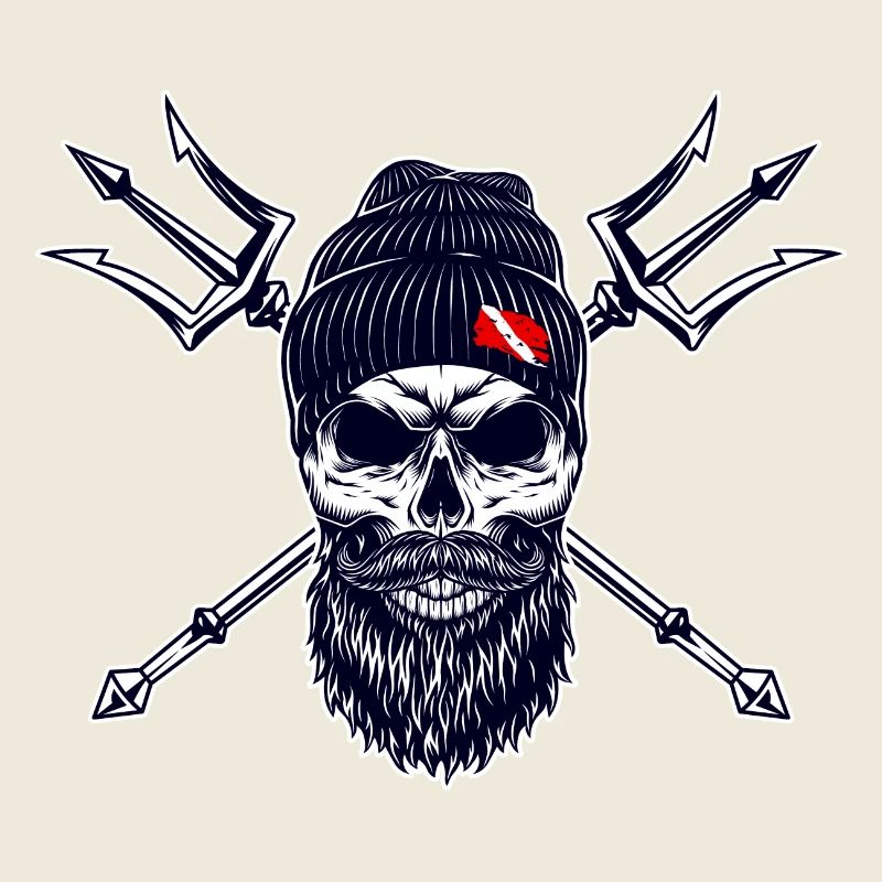 Bearded Diver Trident Flag Diving on Cap