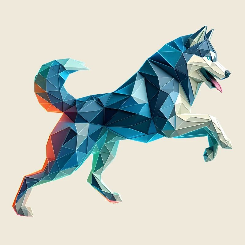 3D Geometric Origami Husky Sled Dog