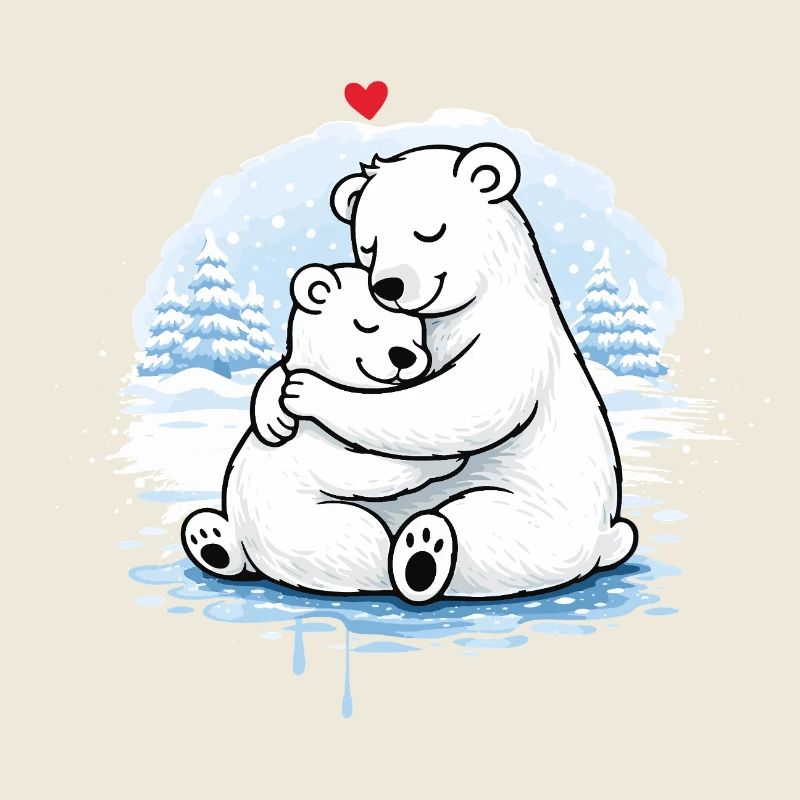 Cuddling polar bears in winter – a loving motif