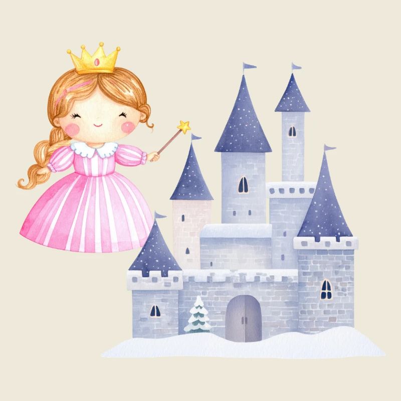 Princesse devant le château de neige