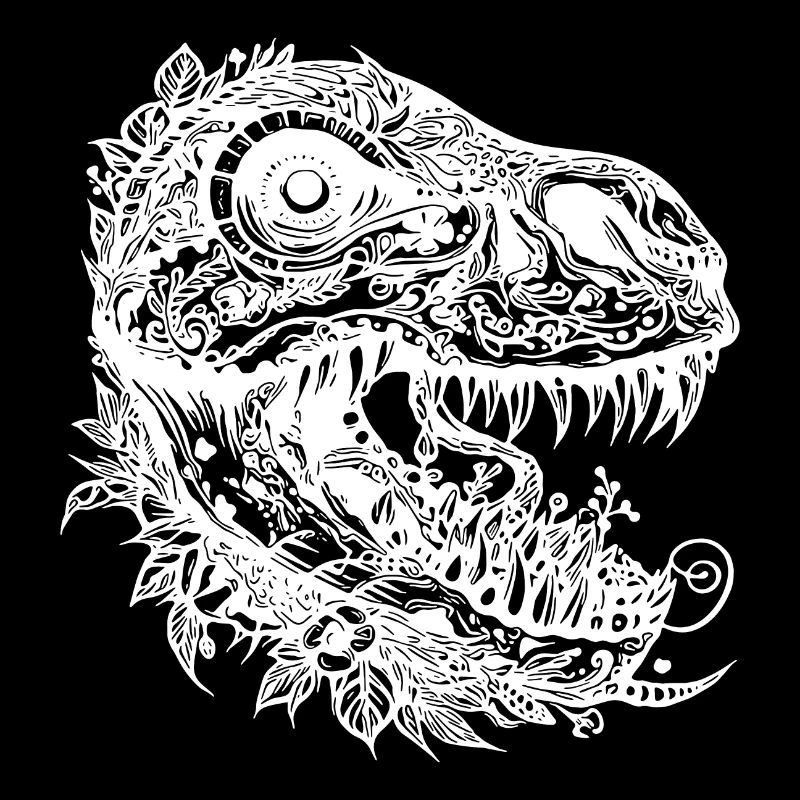 Dinosaure Crâne Squelette Dino Fleurs Tattoo
