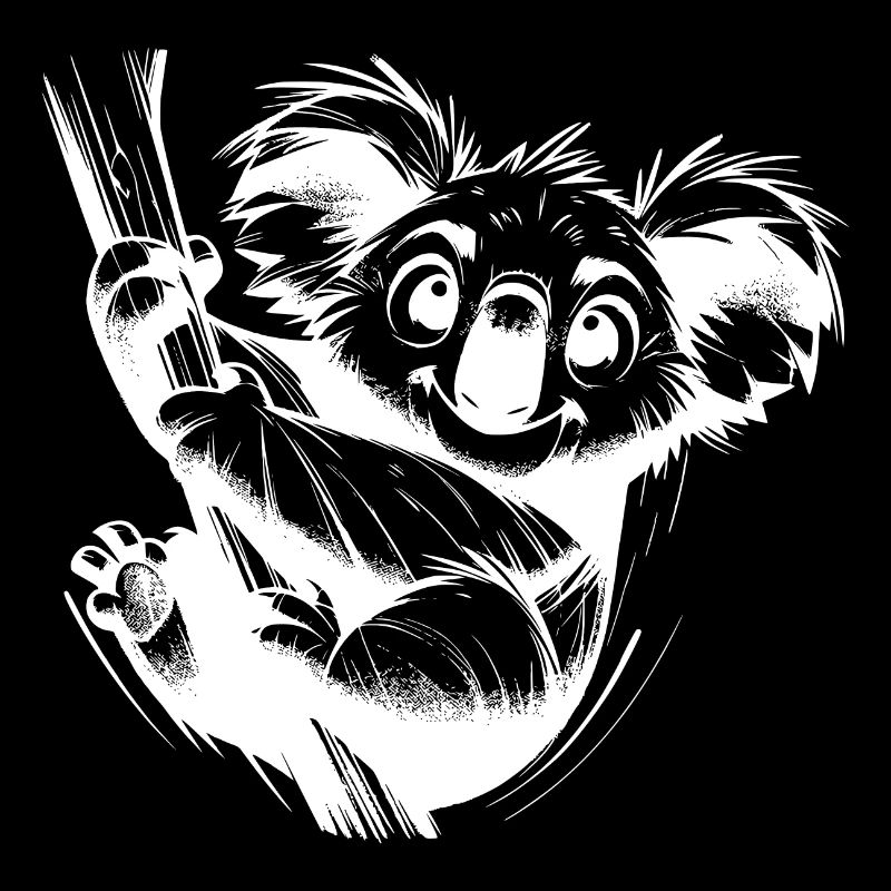 Naughty Kids Tree Koala Pencil Drawing