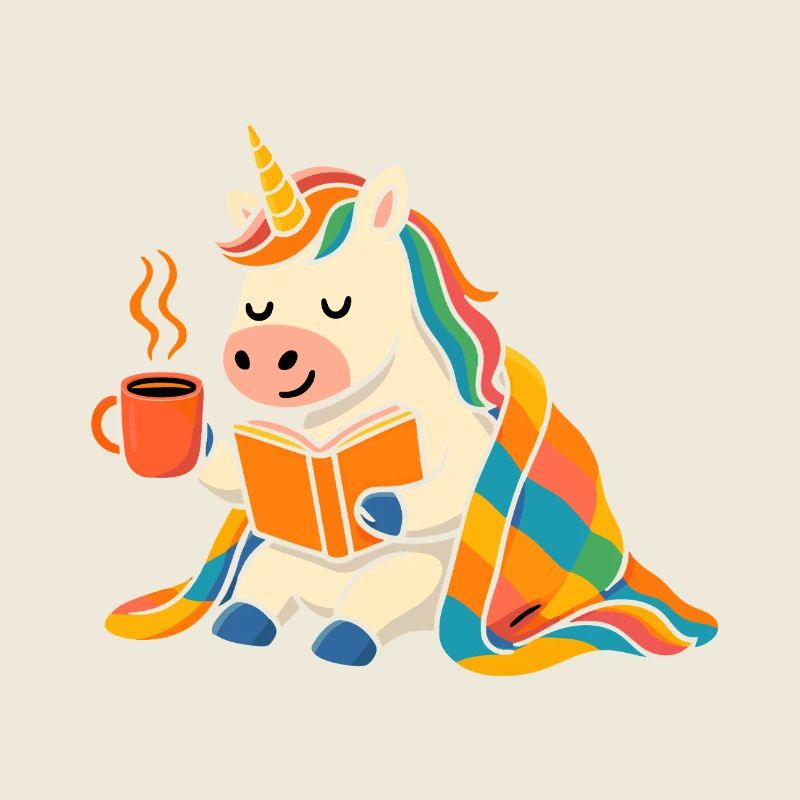 Cute Cozy Unicorn Reading and Coffee Tee