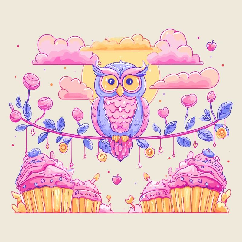 Pastel owl magic over cupcakes
