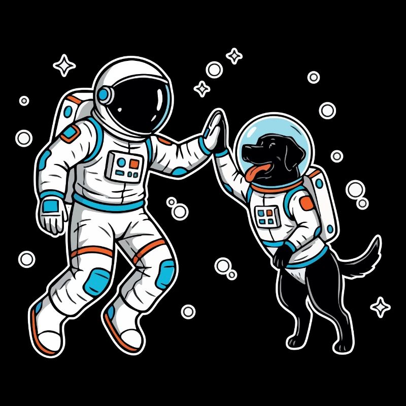 Astronaut Dog Labrador Black High Five Space
