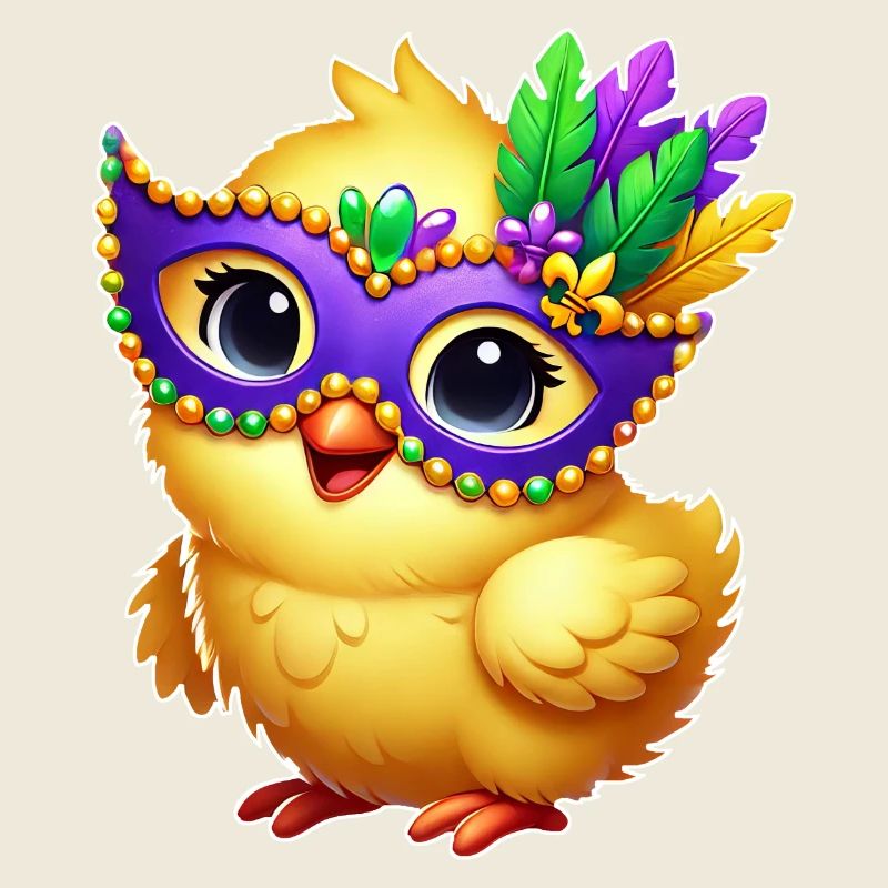 Mardi Gras Chick Cute Chicken Cartoon Design