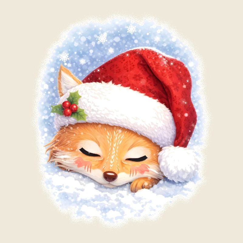 Sleeping fox with Christmas hat