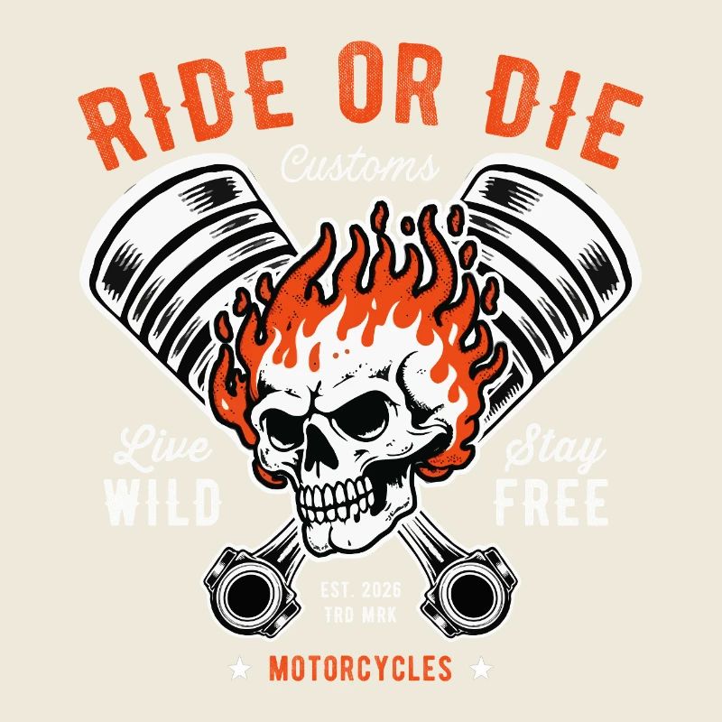 Motorcycle Skull and Piston Crossbones for Biker