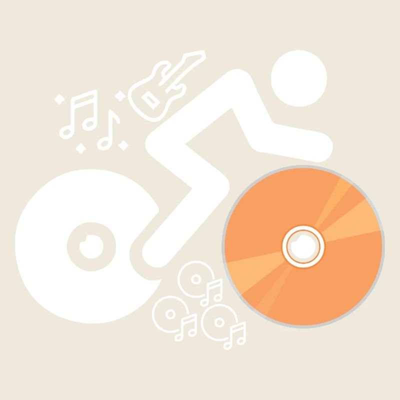 DJ Figure with Records and Musical Notes