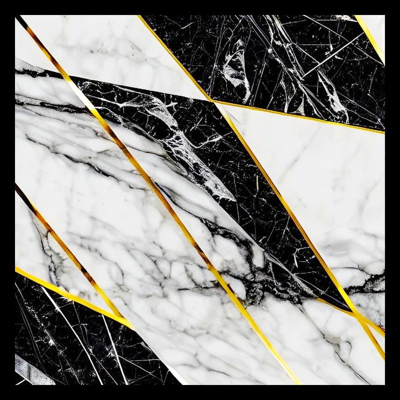 Marble Black White Gold Mosaic Geometric