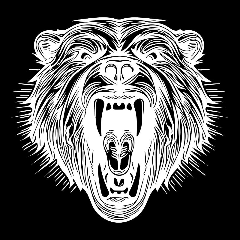 Tête d’ours en colère avec des dents pointues