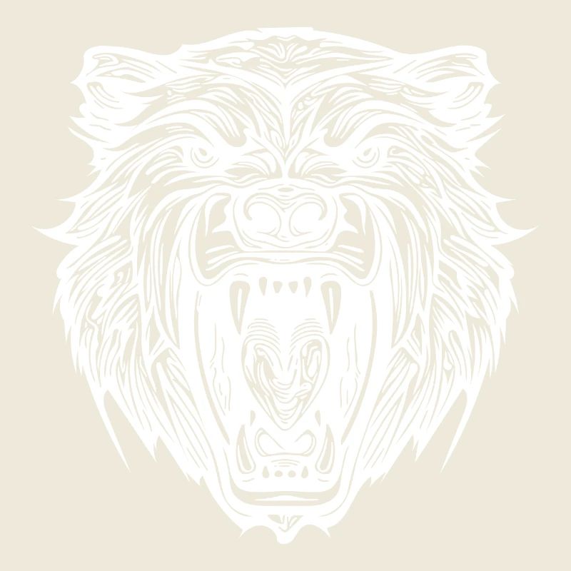 Wild bear's head with sharp teeth