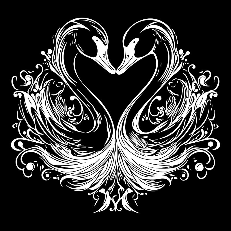Cute elegant swans in heart shape formation