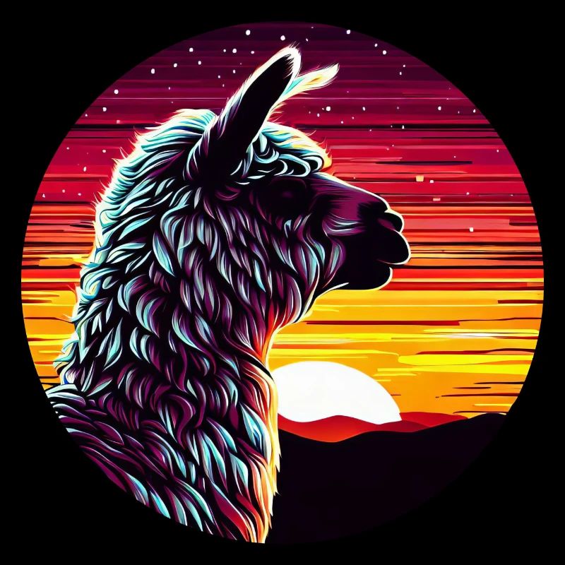 Lama Alpaga Coucher de soleil Vue latérale