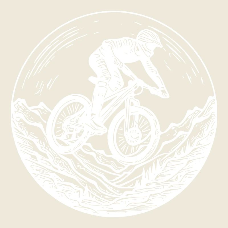Logo de vététiste avec vélo sur le sentier forestier