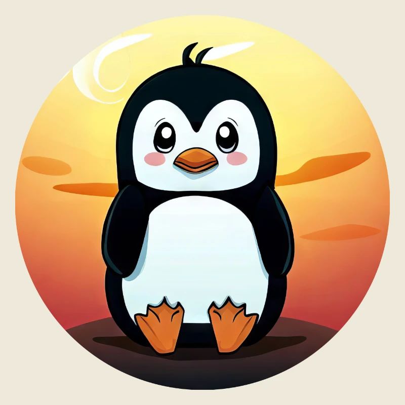 Cute penguin at sunset, enchanting