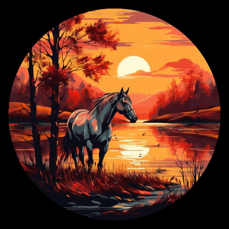 Pferd am See im herbstlichen Sunset