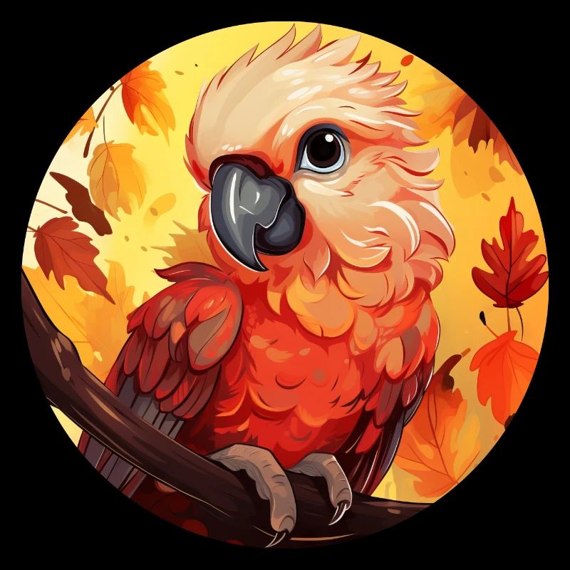 Cacatoès d’automne: feuillage et coucher de soleil