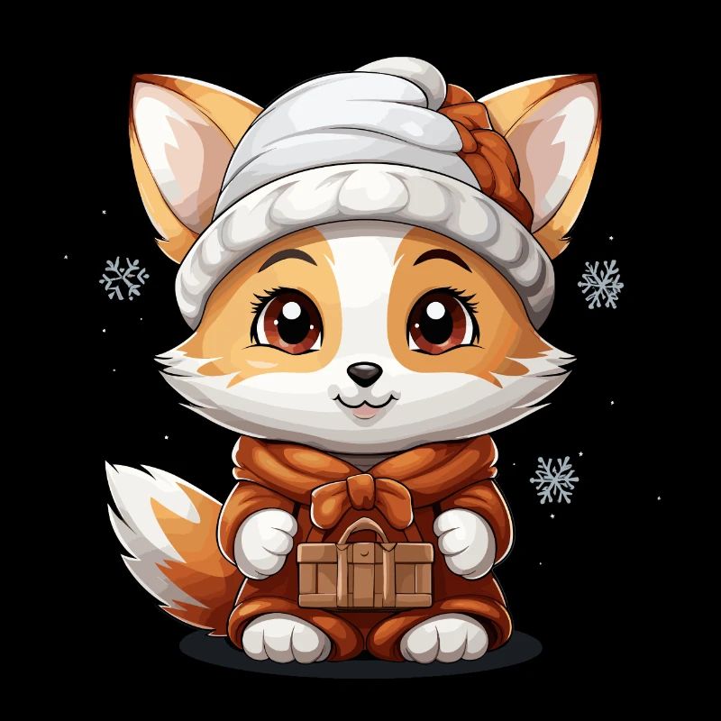 Fox Christmas Design - Kawaii Style