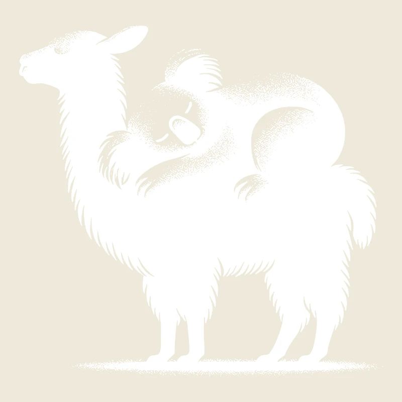 Cuddly llama with chilling koala on her back