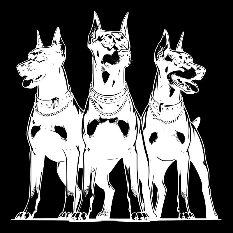 Three elegant watchful Doberman dogs