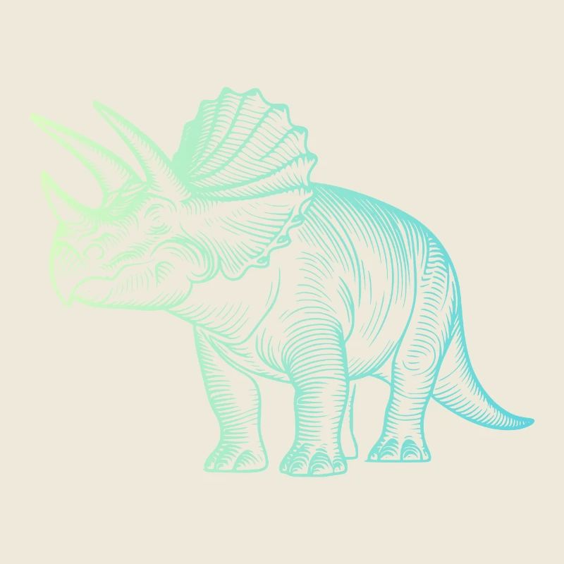 Triceratops Dinosaur Drawing Gradient Blue Green