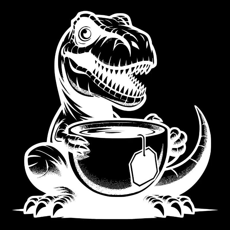 Office dino very funny tea-rex with cup