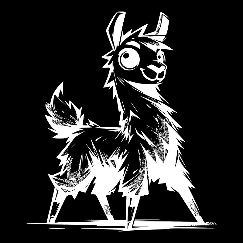 Friendly Curious Lama Crayon Style de Croquis