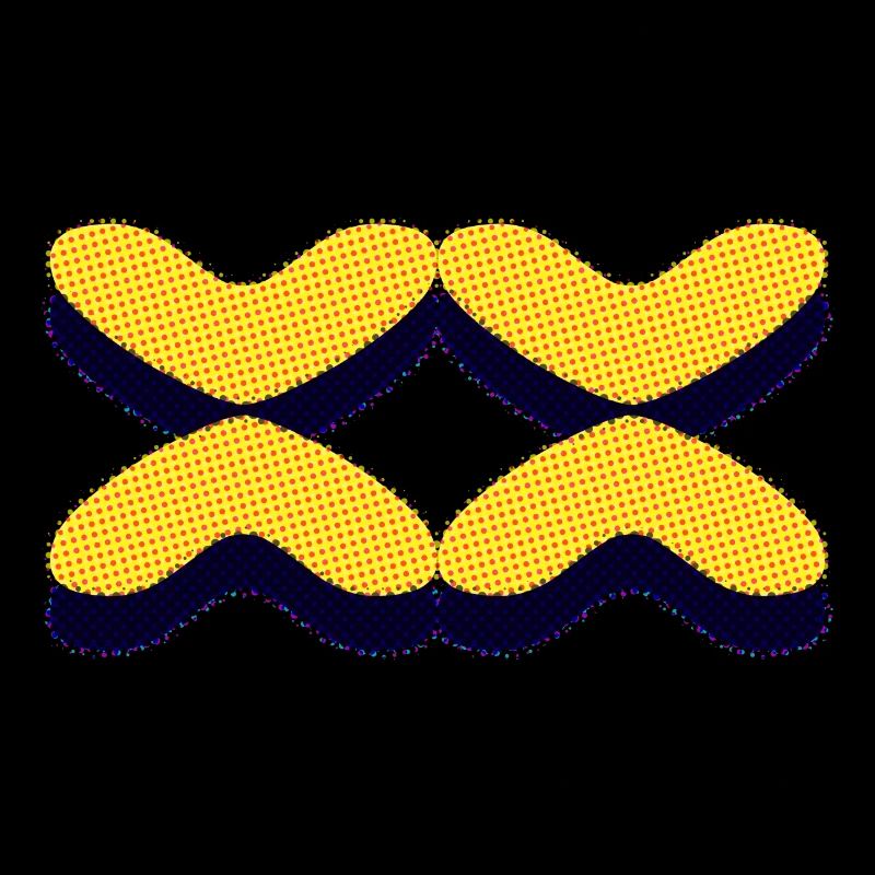 Vier Musterformen in Gelb mit Schwarzem Hintergrun