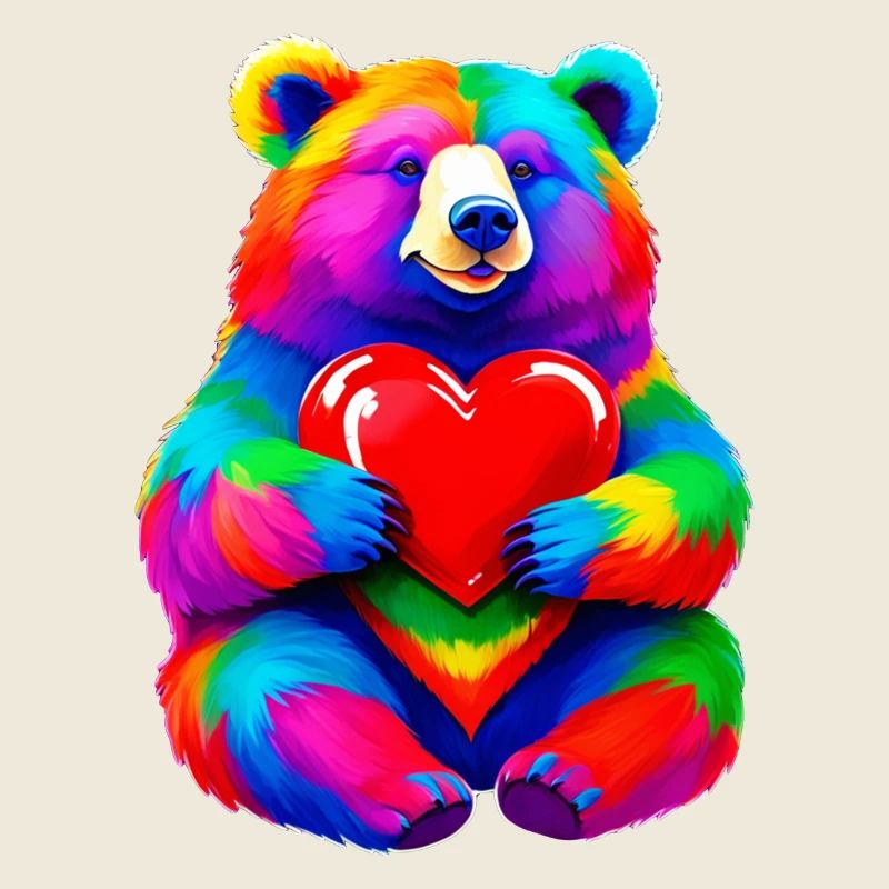 Ours arc-en-ciel avec coeur coloré