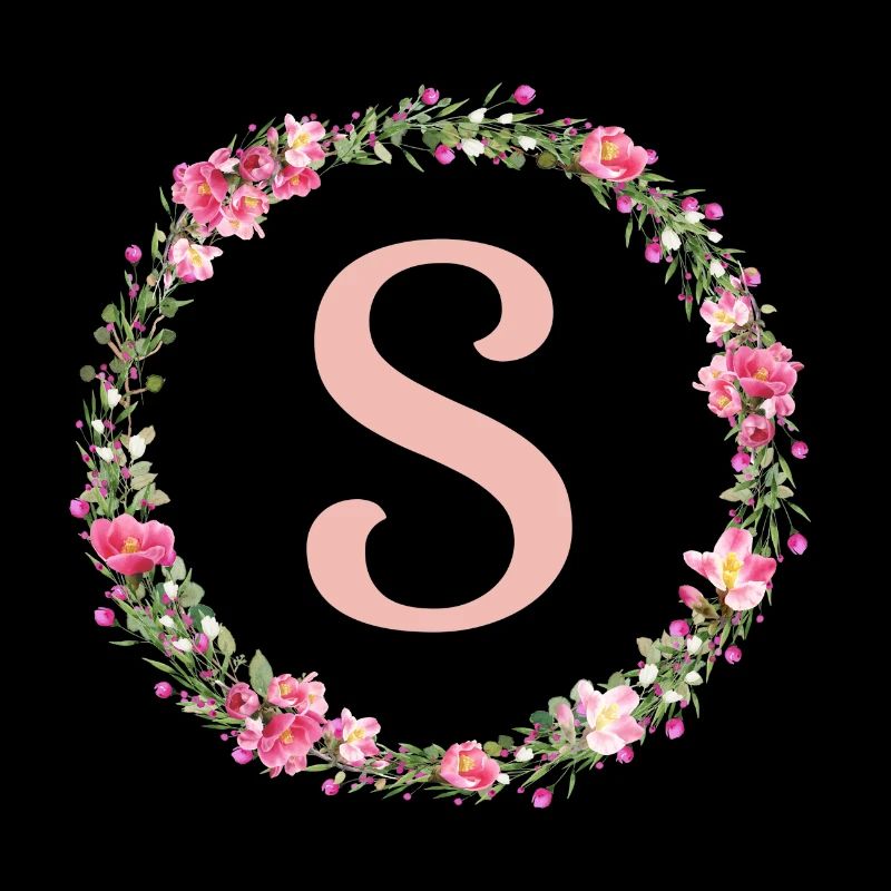 S monogramme, Couronne de fleurs, Personnalisable