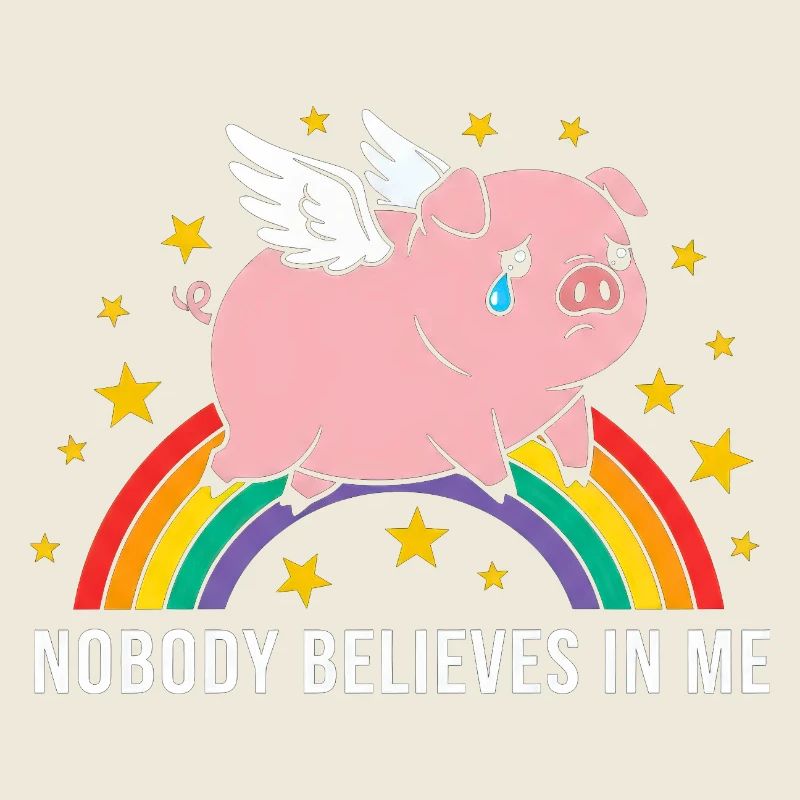 Trauriges Schwein auf Regenbogen