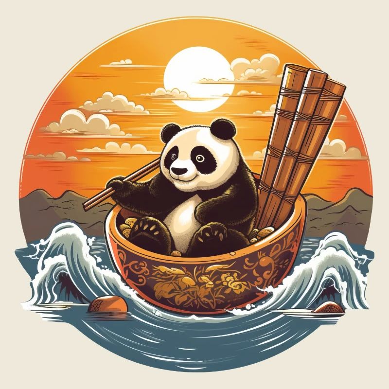 Panda dans un bol chinois sur l’océan