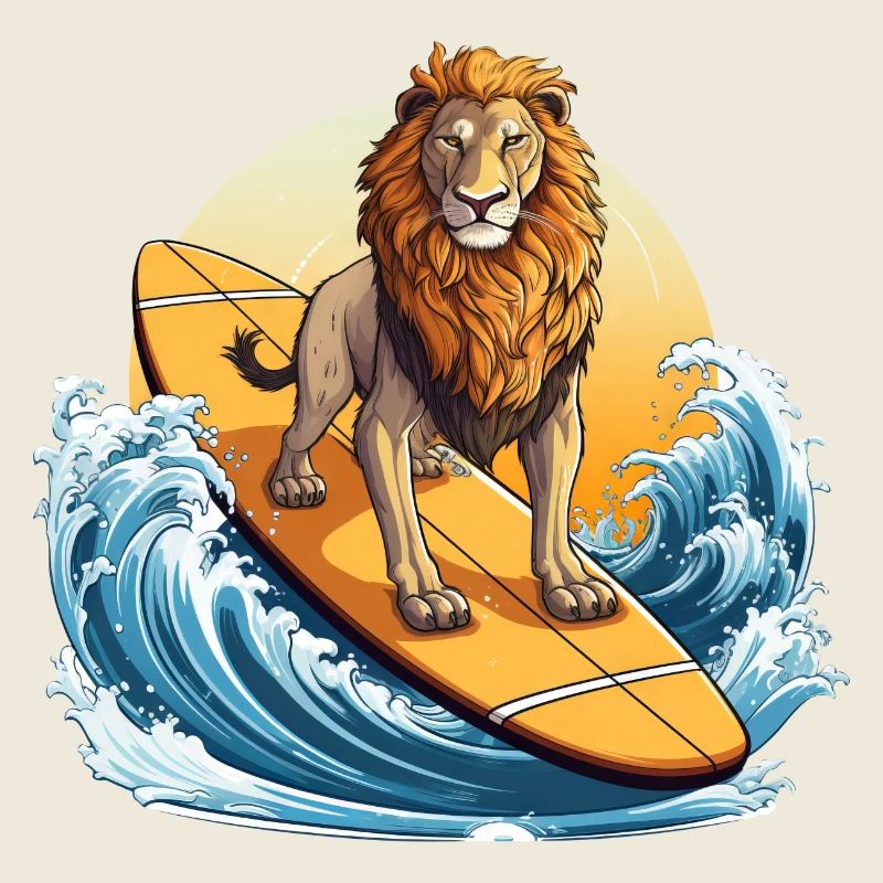 Surfing Lion at sunset, Adventurous