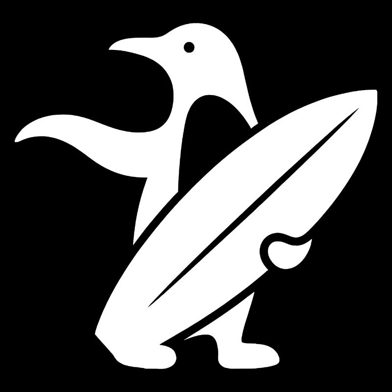 Pingouin, Surfeur, Silhouette, Surf, Minimaliste