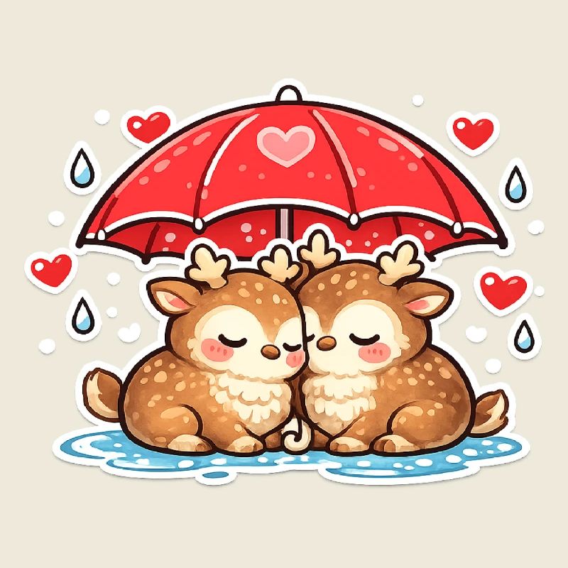 Deux cerfs sous un parapluie